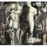 Lamorette (mid-20th century) a study of male nude athletic figures, oil on board, signed and dated
