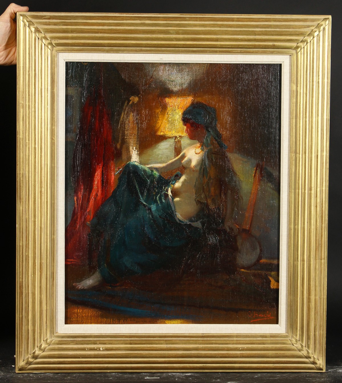 C. Bouchi (20th century) a study of a scantily clad gypsy woman, oil on canvas, signed, 21.5" x - Image 2 of 4