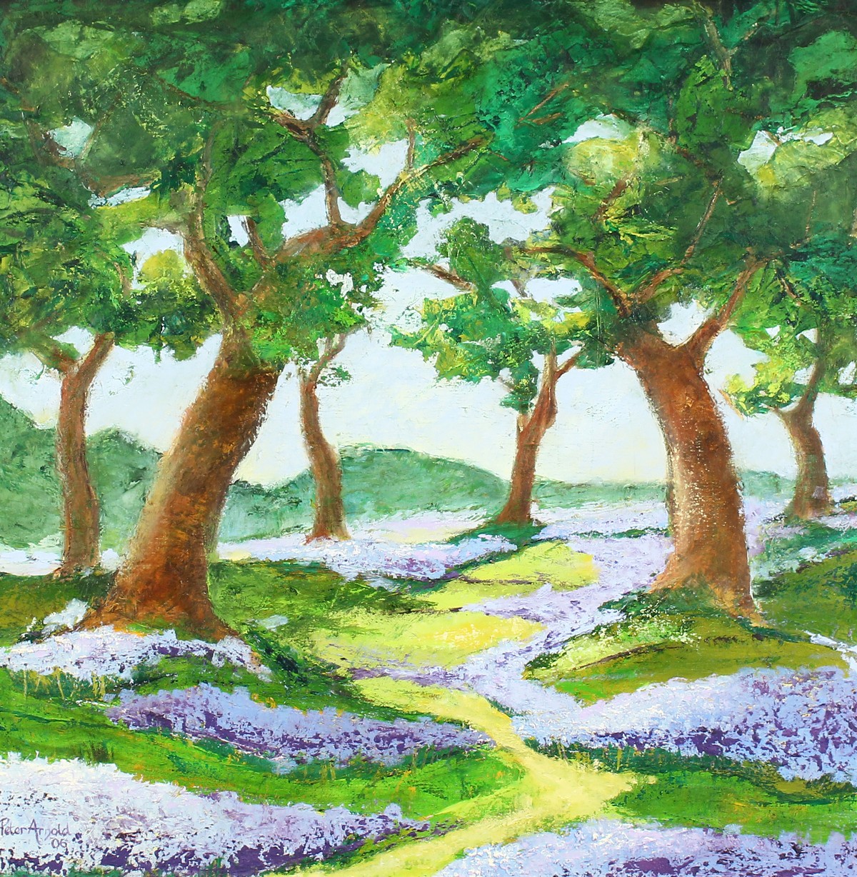 Peter Arnold (20th/21st Century) British. 'Daffodil Glen, Bluebell Trail', Oil on Canvas, Signed and