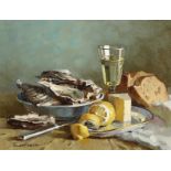 Yevgeny Balakshin (b.1998) Russian, 'Oysters On A Table', signed oil oncanvas, 10.5" x 13.75",