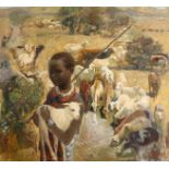 Tesfaye Atsveha (b.1970) Russian, 'Childhood', signed oil on canvas, 43" x 39", 110x100cm.