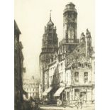 Andrew Affleck (1869-1935) British, 'Towers of Calais' etching, signed in pencil, 16"x12".