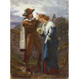 J.D.W. (19th century) British, figures in a landscape, a gentleman dressing a lady's hair with