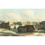 William Daniell. Hand Coloured Early 19th Century Aquatint, 'London from Greenwich Park'. 16" x
