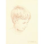 20th Century School. A Head Study of a Young Girl, Sanguine, Indistinctly Signed and Dated, 11" x