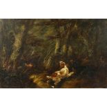 E. Armfield. Dogs Chasing a Pheasant in a Wooded Landscape, Oil on Canvas, 20" x 30".