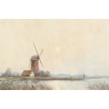 Charles Hannaford (1863-1955) British. A Windmill under Moonlight, A Norfolk Broads Scene,