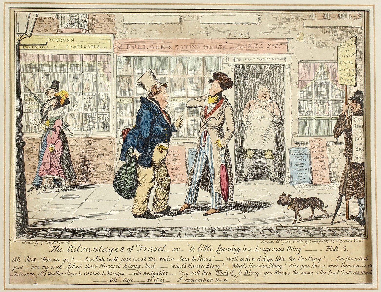 A Cruckshank Etching 'the adventures of travel or a little learning is a dangerous thing',