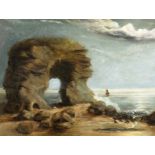 W. Nicholson (19th/20th century) a moonlight scene of a rocky shoreline, oil on board, signed with