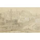Manner of David Roberts. A View of Edinburgh, Pencil Heightened with White, Unframed, 7" x 11".