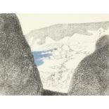 A print of Gunwalloe beach, Cornwall, inscribed, numbered and dated, 1991, 6" x 8".