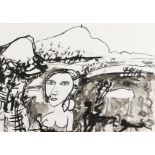 John Bellany (1942-2013) Scottish, figure in a landscape, ink & wash, signed, 24x33.