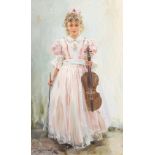 Konstantin Razumov (b.1974) Russian, 'Girl With Violin', signed oil on canvas, 13.75" x 8.5",