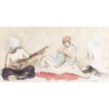Henry Bird (1909-2000) A harem scene, signed, coloured pastels with watercolours 14" x 26.75",
