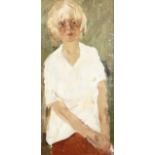 20th Century Russian School. A Study of a Young Child in a White Shirt, Oil on Canvas, 26" x 12.5".