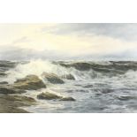 Edgar Freyberg (b.1927) German, a scene of waves breaking over a rocky coastline, oil on canvas,