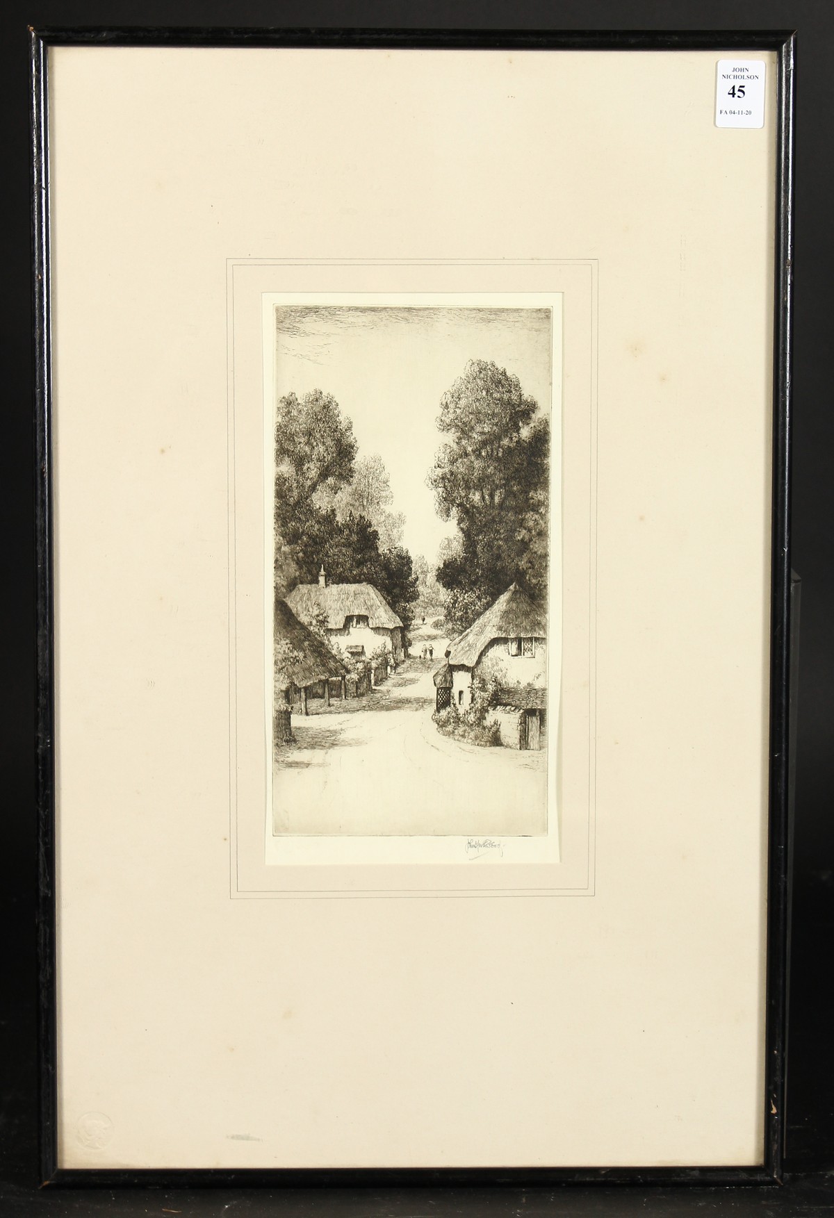 John Fullwood (1854-1931) British, figures on a village road, Etching, 10" x 5". - Image 2 of 7