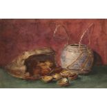 L. Laffite, a still life of items on the kitchen table, watercolour, signed, 11" x 15", and