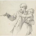 Count Stanislas Grimaldi (1825-1903) Italian. A Pencil Drawing of a Gentleman defending a Young