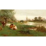 Claude Lorraine Clark (Claude Cardon) 1864-1937, British. Cattle Resting in a Waterside Meadow