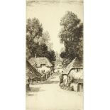 John Fullwood (1854-1931) British, figures on a village road, Etching, 10" x 5".