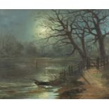 W. Crampton (19th/20th century), a river scene at moonlight, oil on canvas, signed, 25"x30".