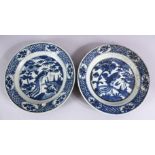 TWO CHINESE WANLI PERIOD BLUE & WHITE PORCELAIN SHIPWRECK PLATES - with peacock design, 26.5cm