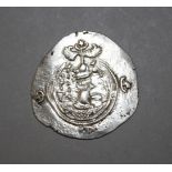 ISLAMIC SILVER COIN - SASANIAN KINGS, Khosrow II (590-628) AR Drachm, Mint GY. Date 2, 4.1g, 31