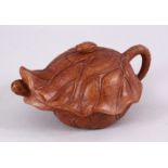 A CHINESE YIXING CLAY TEAPOT IN THE FORM OF A LEAF, the handle formed with thorns, with an insect