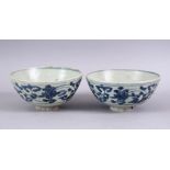 TWO CHINESE KANGXI PERIOD BLUE & WHITE PORCELAIN SHIPWRECK BOWLS - 14.5cm each