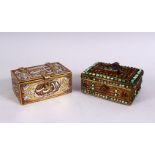 TWO GOOD ISLAMIC / INDIAN LIDDED MIXED METAL CALLIGRAPHIC BOXES, One with silver inlays of