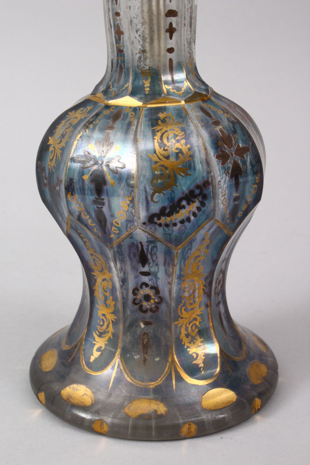 A 19TH CENTURY BOHEMIAN GILT GLASS HUQQA BASE WITH A WHITE METAL TOP, 38cm. - Image 2 of 4