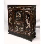 A 20TH CENTURY ROYAL VIETNAM INLAID AND SIGNED MOTHER OF PEARL CABINET, the cabinet with 9 panels of
