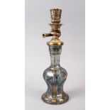 A 19TH CENTURY BOHEMIAN GILT GLASS HUQQA BASE WITH A WHITE METAL TOP, 38cm.