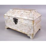 A GOOD INDIAN GOA MOTHER OF PEARL PINNED CASKET, the box with pinned carved bother of pearl