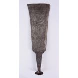 A GOOD 18TH / 19TH CENTURY PERSIAN ISLAMIC QAJAR STEEL CALLIGRAPHIC AXE, chased with figures and