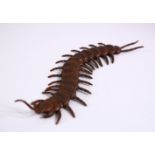 A BRONZE FIGURE OF AN ARTICULATED MILLIPEDE, 16cm high.