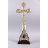 AN 18TH CENTURY JERUSALEM MOTHER OF PEARL & OLIVE WOOD CRUCIFIX, inlaid with mother of pearl