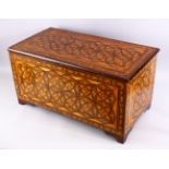 A LARGE 19TH CENTURY SYRIAN DAMASCUS PARQUETRY INLAID LIDDED CHEST - the chest decorated with exotic