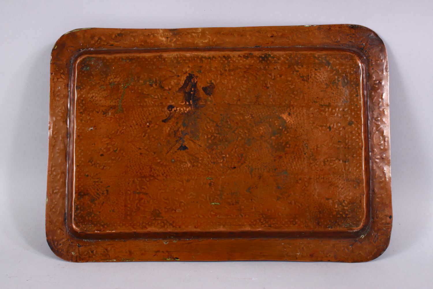 AN EARLY ISLAMIC CALLIGRAPHIC COPPER TRAY, the tray with formal floral motif and panels of - Image 3 of 3