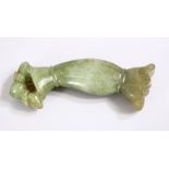 A GOOD 19TH CENTURY INDIAN CARVED JADE DAGGER HANDLE 13cm.