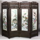 A LARGE & HEAVY CHINESE REPUBLIC STYLE FOUR FOLD PORCELAIN PANEL SCREEN, each section of the