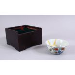 A GOOD CHINESE DOUCAI PORCELAIN CHICKEN CUP & BOX, the cup decorated with grazing chicken in