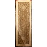 A GOOD TURKISH EMBROIDERED LONG TEXTILE - MIRROR COVER, with central embroidery of calligraphy and