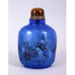 A CHINESE 20TH CENTURY REVERSE PAINTED GLASS SNUFF BOTTLE, with a tigers eye stopper and metal