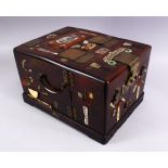 A CHINESE 19TH / 20TH CENTURY INLAID HARDSTONE WOODEN VANITY BOX, inlaid with jade, jadite, mother