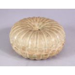 A CHINESE CELADON MOULDED FRUIT FORMED POTTERY BOX & COVER, the box in the form of a fruit, the base