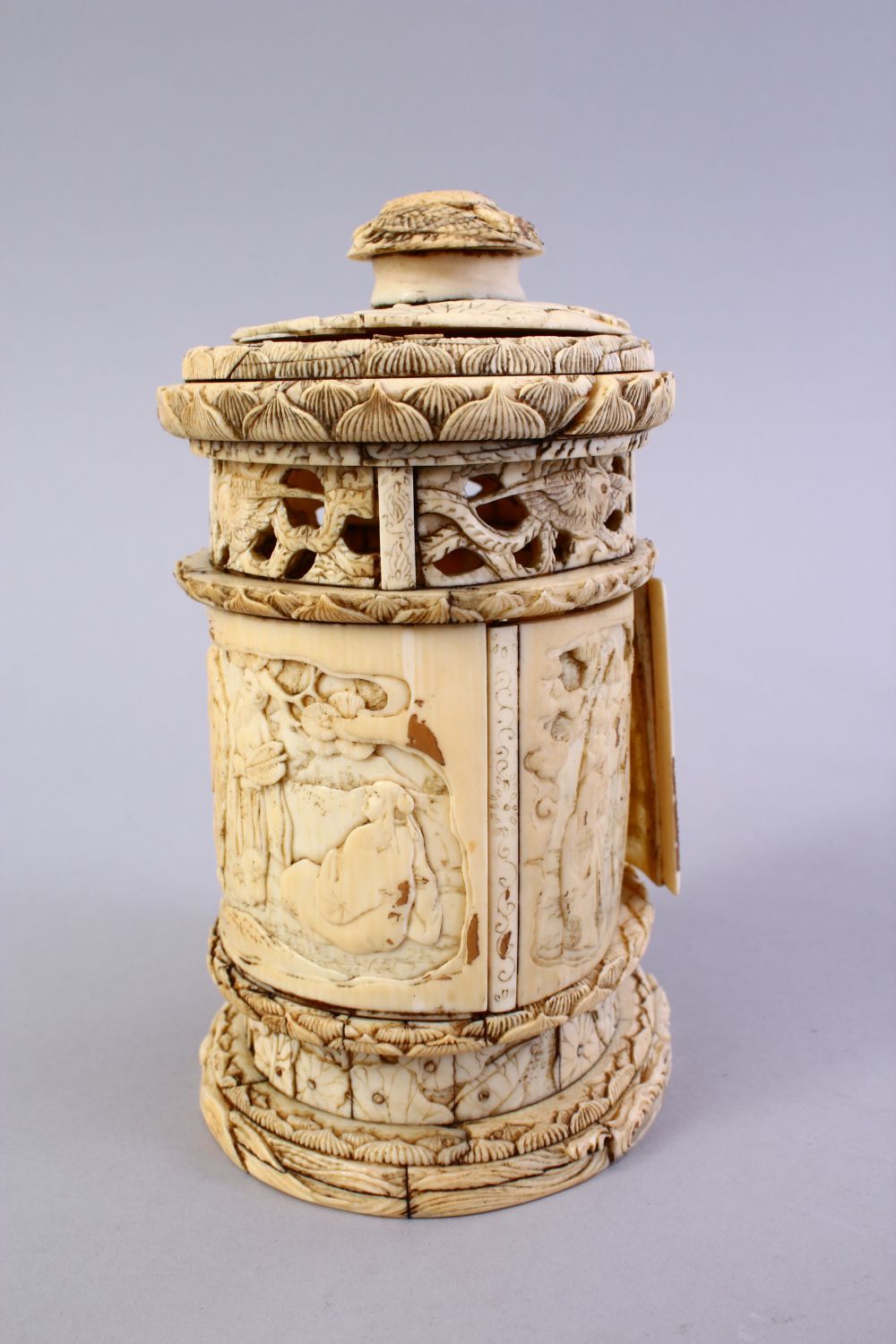 A GOOD QUALITY EARLIER 19TH CENTURY CARVED IVORY IMMORTAL SHRINE, carved in relief to depict - Image 3 of 10
