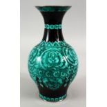 A JAPANESE MEIJI / TAISHO PERIOD SILVER MOUNTED CLOISONNE VASE, the black ground with turquoise /