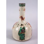 A CHINESE FAMILLE VERTE CRACKLE GLAZED PORCELAIN BOTTLE VASE, the decoration in kangxi style